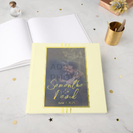 ソフトイエロー金ゴールドフォト結婚ズフォイルゲストブック ゲストブック