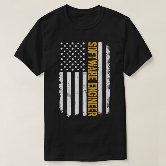 ソフトウェアエンジニアの仕事、アメリカ国旗のキャリア Tシャツ (デザイン正面)