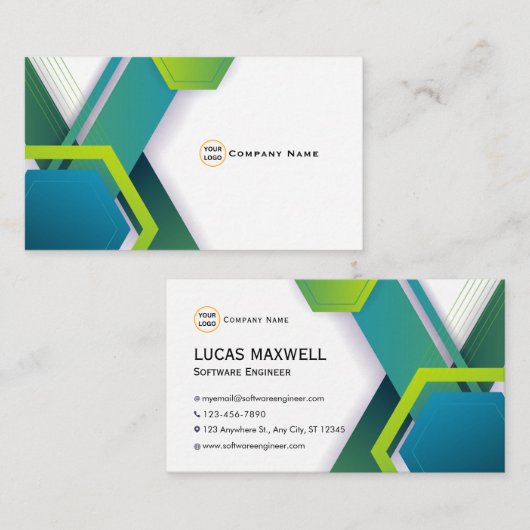 ソフトウェアエンジニアの名刺(緑モダン) 名刺 (正面/裏面)