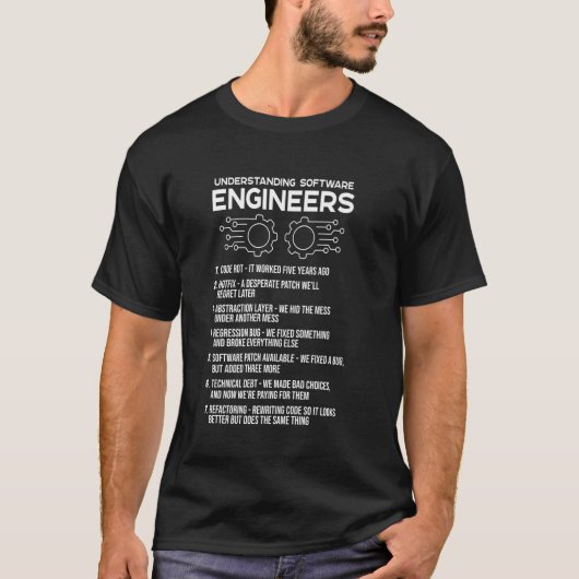 ソフトウェアエンジニアを理解する おもしろ翻訳T Tシャツ (正面)