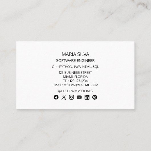 ソフトウェアエンジニアプログラマプロフェッショナル写真 名刺 (裏面)