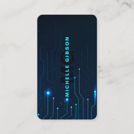 ソフトウェアエンジニアモノグラムネオンブルーテックモダン 名刺 (正面)