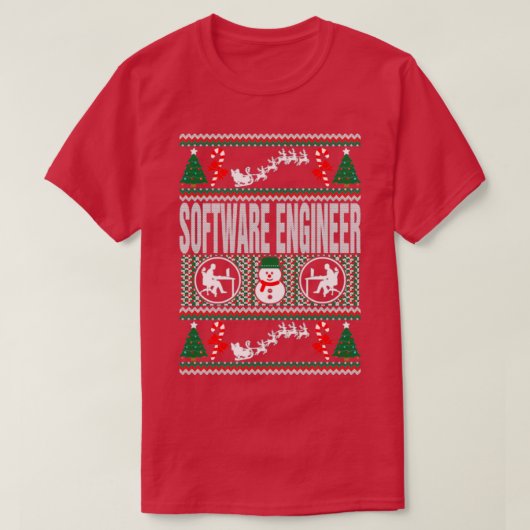 ソフトウェアメリーエンジニアの仕事の醜いクリスマスセーター Tシャツ (デザイン正面)
