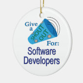 ソフトウェア開発者に声を上げる セラミックオーナメント (左)