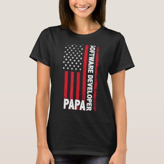 ソフトウェア開発者パパアメリカ国旗の父の日 Tシャツ (正面)