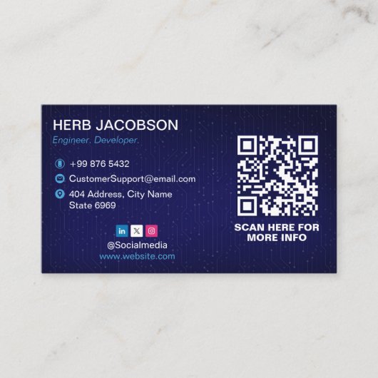ソフトウェア開発者ビジネス | 青モダンバーコード 名刺 (正面)