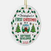 ソフトウェア開発者初めてのクリスマス名前をカスタムする セラミックオーナメント (右)