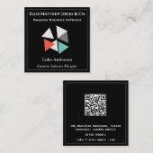 ソフトウェア開発者 ブラック幾何学QRコード スクエア名刺 (正面/裏面)