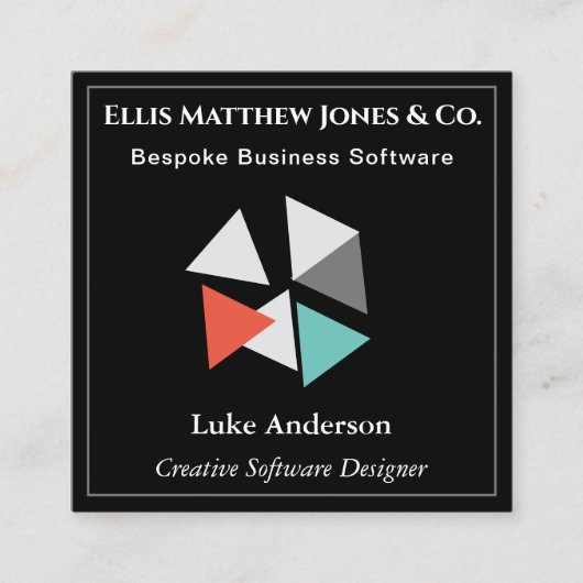 ソフトウェア開発者 ブラック ジオメトリック QR コード スクエア名刺 (正面)