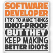 ソフトウェア開発者I Try To Make Things おもしろい クール シール (正面)