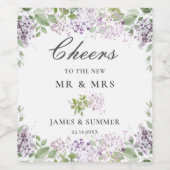 ソフトウエド繊細な薄紫パープル結婚フローラ ワインラベル (シングルラベル)