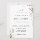 ソフトウエド薄紫パープルフローラ緑結婚色 招待状 (正面)