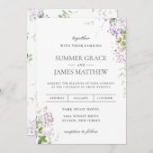 ソフトウエド薄紫パープルフローラ緑結婚色 招待状 (正面/裏面)