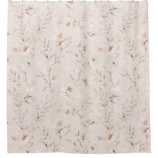 ソフトウォーターのカラーフローラブランチのニュートラルベージュ シャワーカーテン (正面)