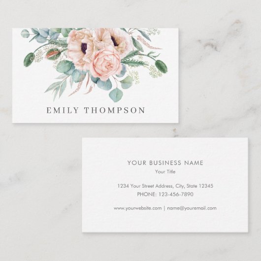 ソフトウォーターのカラーフローラポピーとバラ 名刺 (正面/裏面)