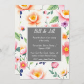 ソフトウォーターのカラーフローラ+白結婚背景 招待状 (正面/裏面)