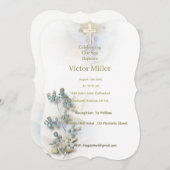 ソフトウォーターの色とゴールデンクロスバプテスマの招待 招待状 (正面/裏面)