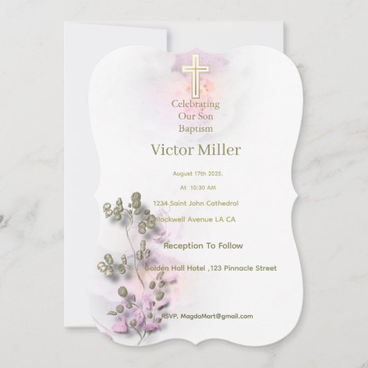 ソフトウォーターの色とゴールデンクロスバプテスマの招待 招待状 (正面)