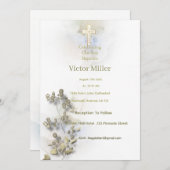 ソフトウォーターの色とゴールデンクロスバプテスマの招待 招待状 (正面/裏面)