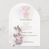 ソフトウォーターの色とゴールデンクロスバプテスマの招待 招待状 (正面/裏面)