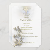 ソフトウォーターの色とゴールデンクロスバプテスマの招待 招待状 (正面/裏面)