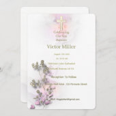 ソフトウォーターの色とゴールデンクロスバプテスマの招待 招待状 (正面/裏面)