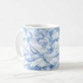 ソフトウォーターカラーの山々 雪雲 青と白 コーヒーマグカップ (正面左)