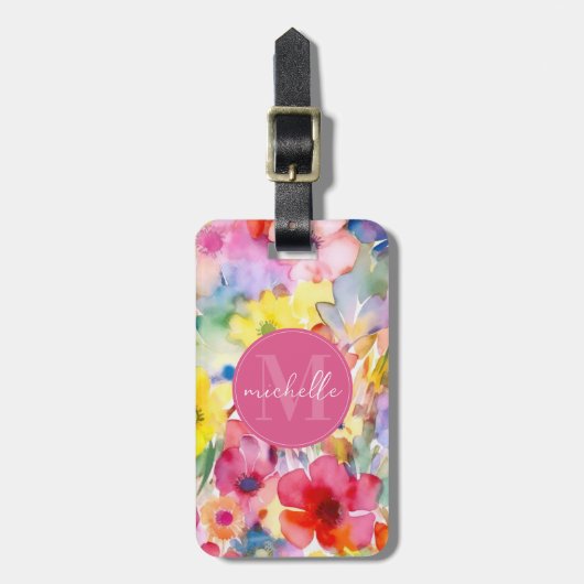 ソフトウォーターカラーの花の荷物タグ ラゲッジタグ (正面縦)