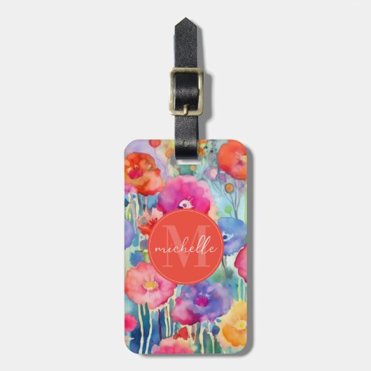 ソフトウォーターカラーの花の荷物タグ ラゲッジタグ (正面縦)