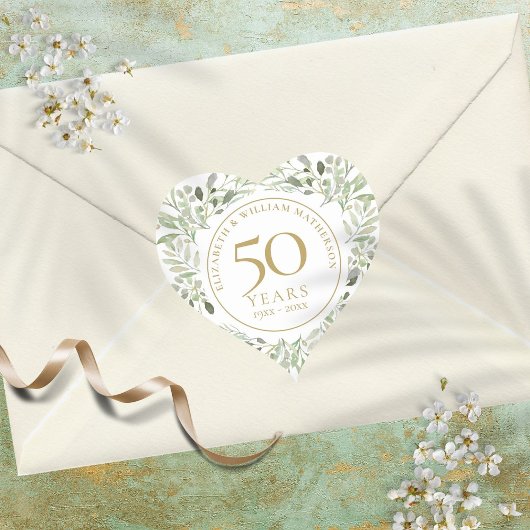 ソフトウォーターカラーの葉 50周年記念 ハートシール