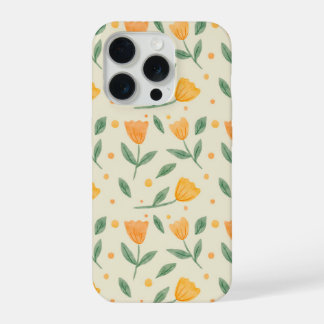 ソフトウォーターカラーオレンジの野の花シームレスパターン iPhone 15 PROケース