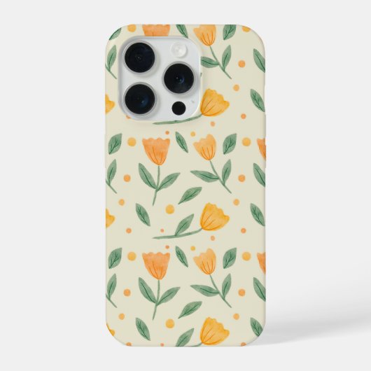 ソフトウォーターカラーオレンジの野の花シームレスパターン iPhoneケース (裏面)