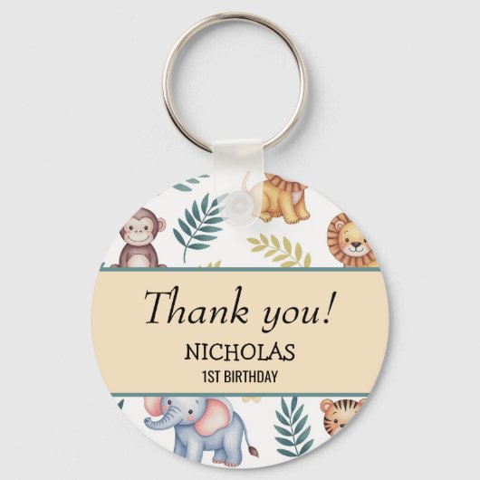 ソフトウォーターカラーサファリジャングルアニマルトロピカルアート キーホルダー (正面)