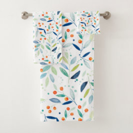 ソフトウォーターカラーズボタニカルパターンイラストレーション バスタオルセット