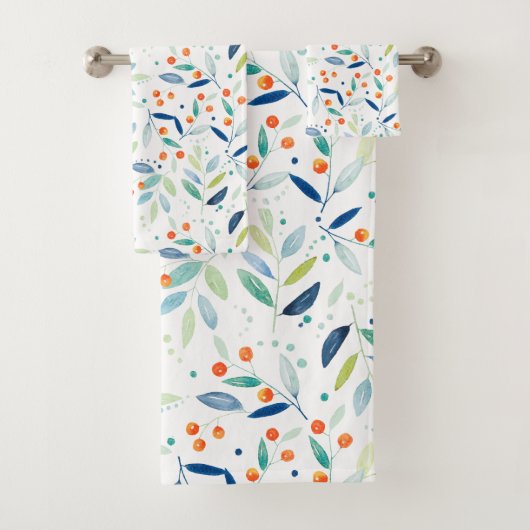 ソフトウォーターカラーズボタニカルパターンイラストレーション バスタオルセット (インサイチュ)