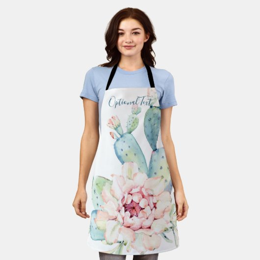 ソフトウォーターカラーパステルブルーミングサボテン エプロン (着用した状態)