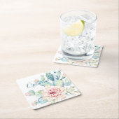 ソフトウォーターカラーパステルブルーミングサボテン スクエアペーパーコースター (インサイチュ)