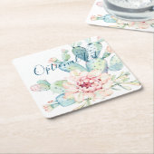 ソフトウォーターカラーパステルブルーミングサボテン スクエアペーパーコースター (アングル)