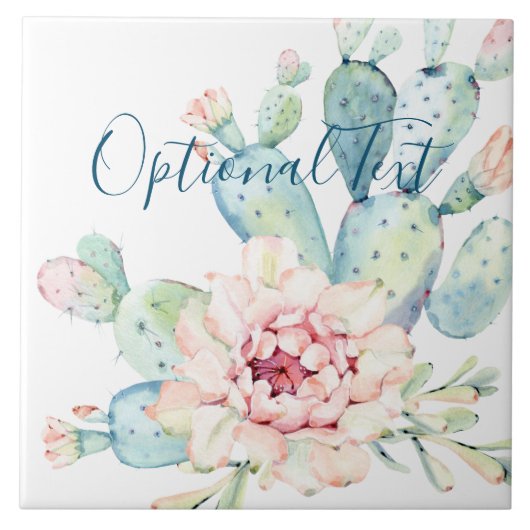 ソフトウォーターカラーパステルブルーミングサボテン タイル (正面)