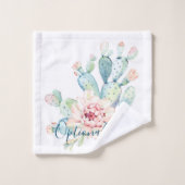 ソフトウォーターカラーパステルブルーミングサボテン バスタオルセット (ウォッシュタオル)