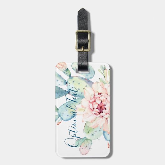 ソフトウォーターカラーパステルブルーミングサボテン ラゲッジタグ (正面縦)