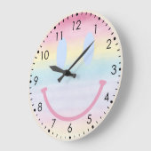 ソフトウォーターカラーパステルレインボースマイルウォールクロック ラージ壁時計 (傾斜)
