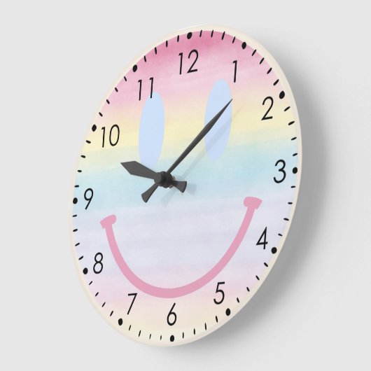 ソフトウォーターカラーパステルレインボースマイルウォールクロック ラージ壁時計 (傾斜)