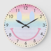 ソフトウォーターカラーパステルレインボースマイルウォールクロック ラージ壁時計 (正面)