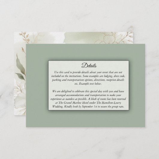 ソフトウォーターカラーフローラセージ結婚グリーン エンクロージャーカード (正面/裏面)