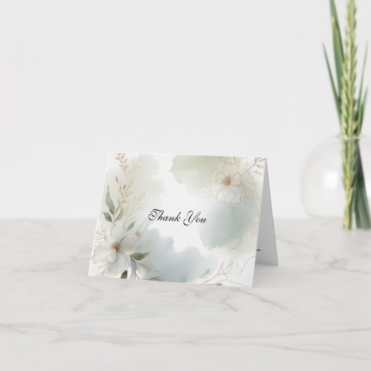 ソフトウォーターカラーフローラセージ結婚グリーン サンキューカード (正面)