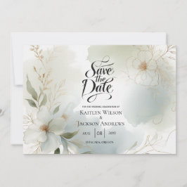 ソフトウォーターカラーフローラセージ結婚グリーン セーブザデート