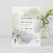 ソフトウォーターカラーフローラセージ結婚グリーン 招待状 (スタンド正面)
