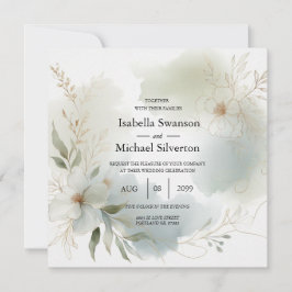 ソフトウォーターカラーフローラセージ結婚グリーン 招待状