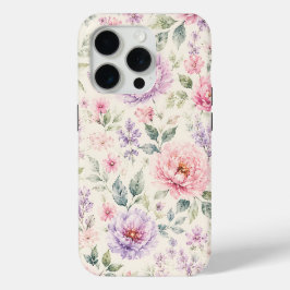 ソフトウォーターカラーペオニーフローラル iPhone 15 PROケース